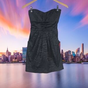 Black Satin Party Dress Strapless w/ Pockets Mini Dress, Juniors Size 3